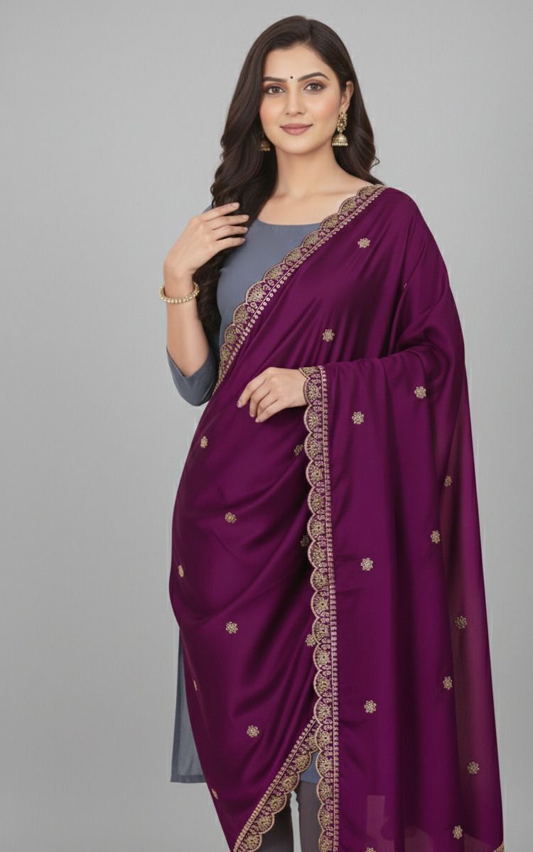 vastra Georgette Embroidered Purple Women Dupatta-picture-14