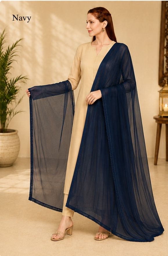 Chiffon Solid Dark Blue Women Dupatta-image-40