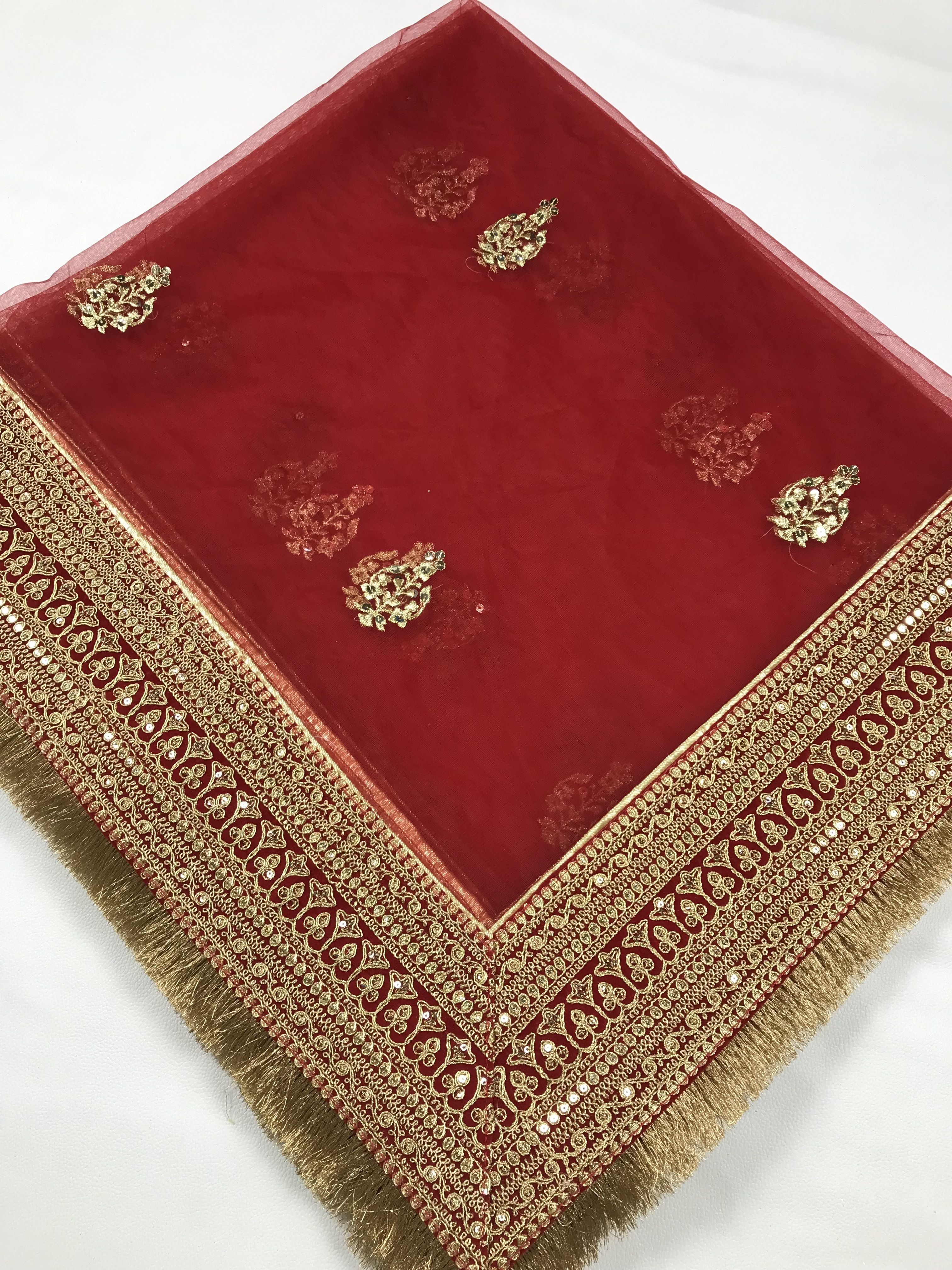 Net Embroidered Red Women Dupatta-image-32