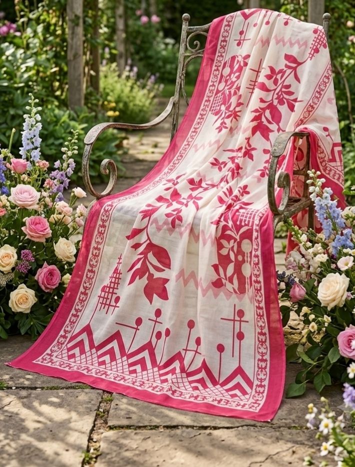 Cotton Blend Floral Print Red, White Women Dupatta-image-16