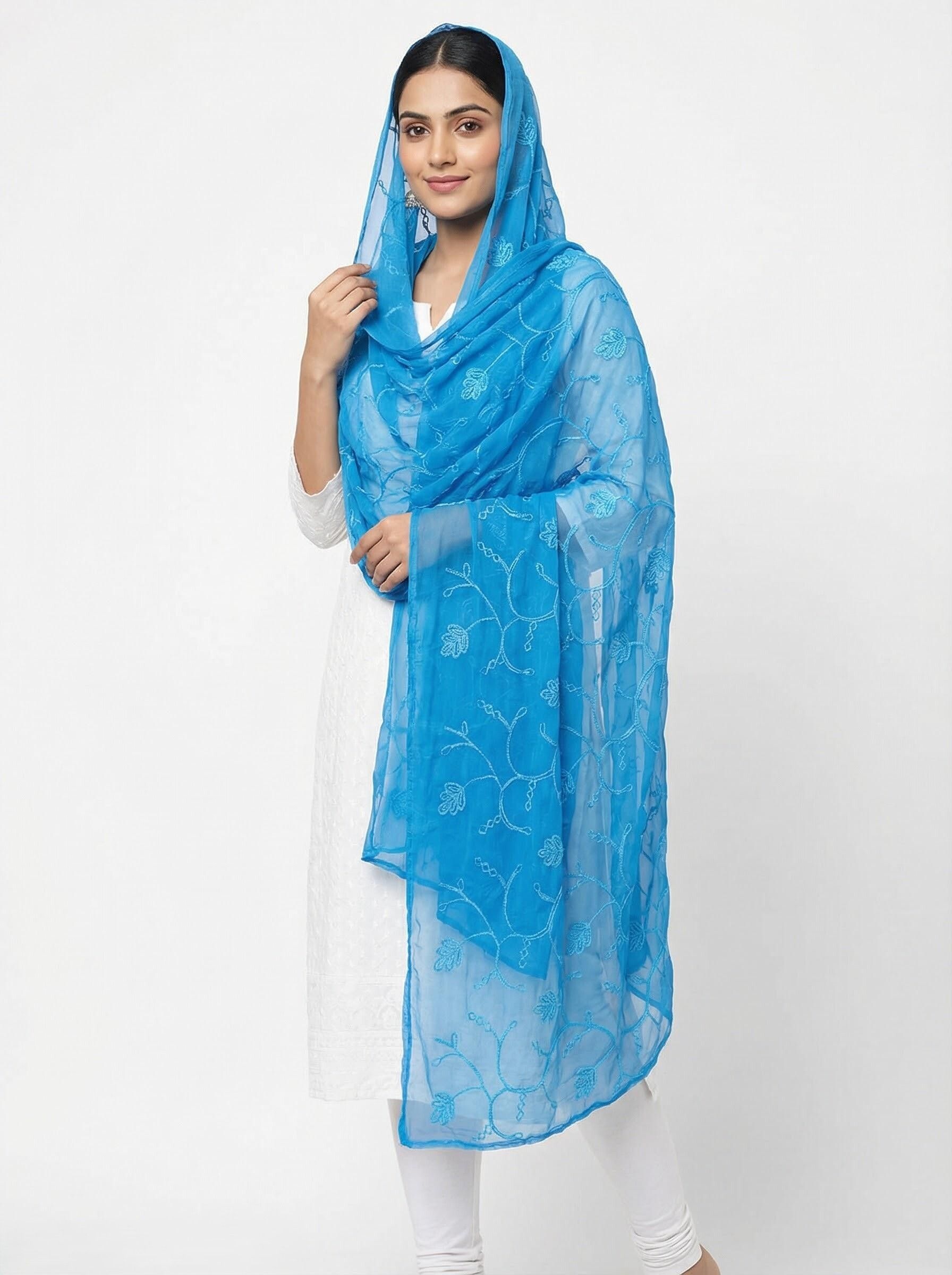 nakoda creation Chiffon Embroidered Blue Women Dupatta-picture-31