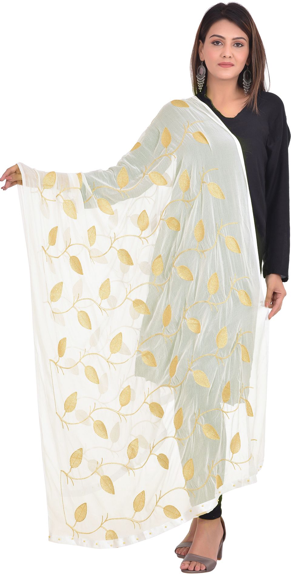 whiteheaven Chiffon Embroidered White Women Dupatta-picture-40