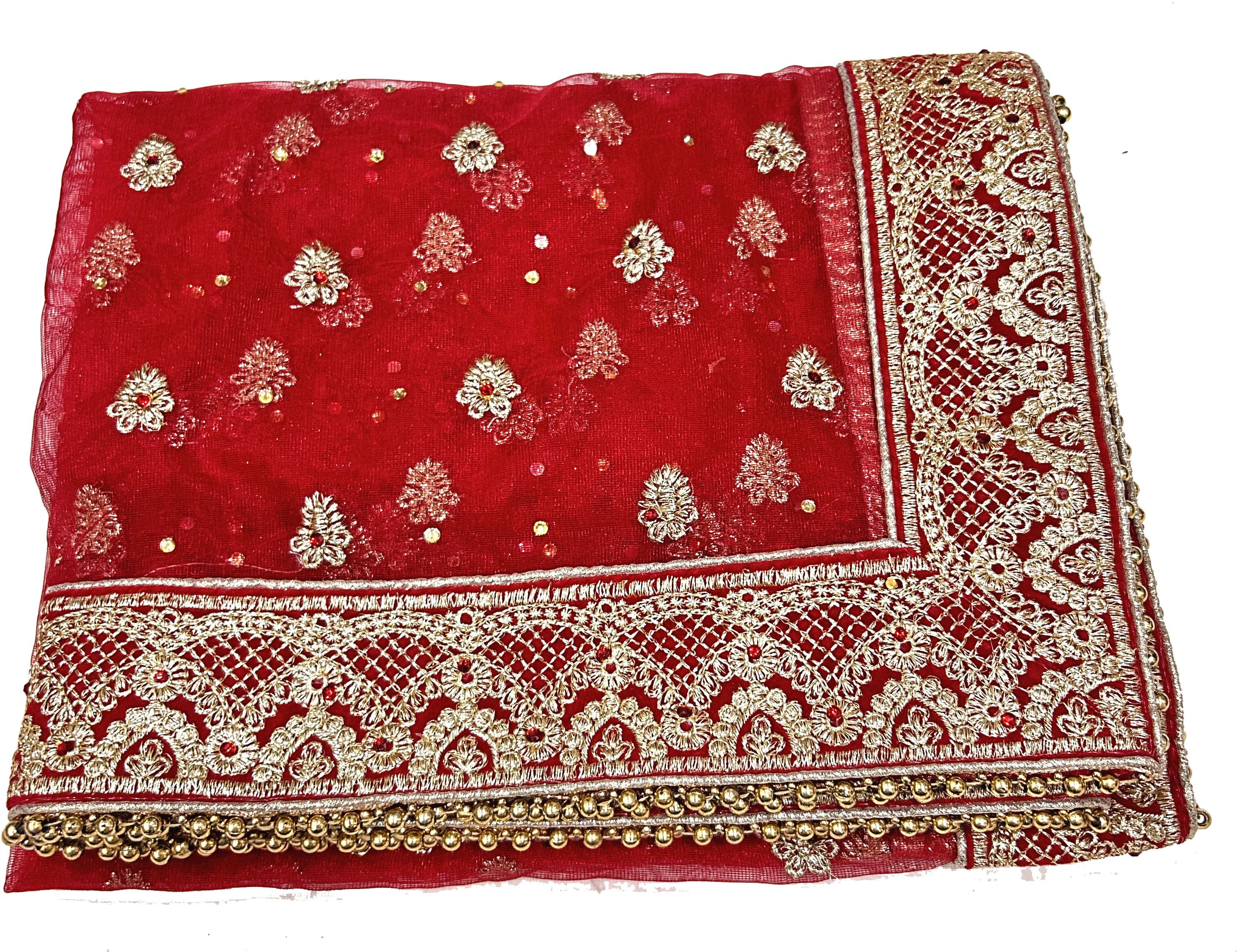 Georgette Embroidered Red Women Dupatta-image-28