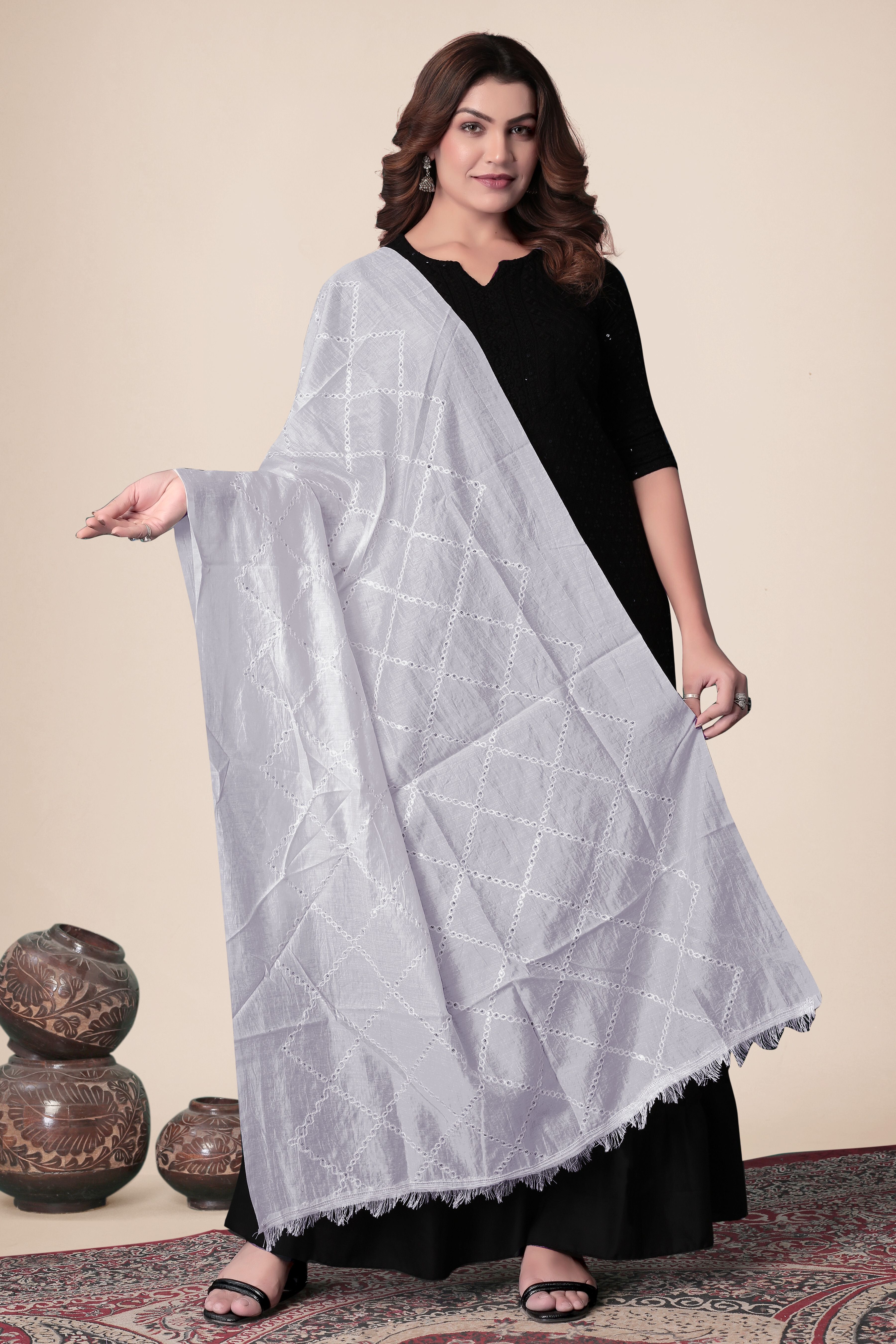 houseofcommon Cotton Blend Embroidered Grey Women Dupatta-picture-15