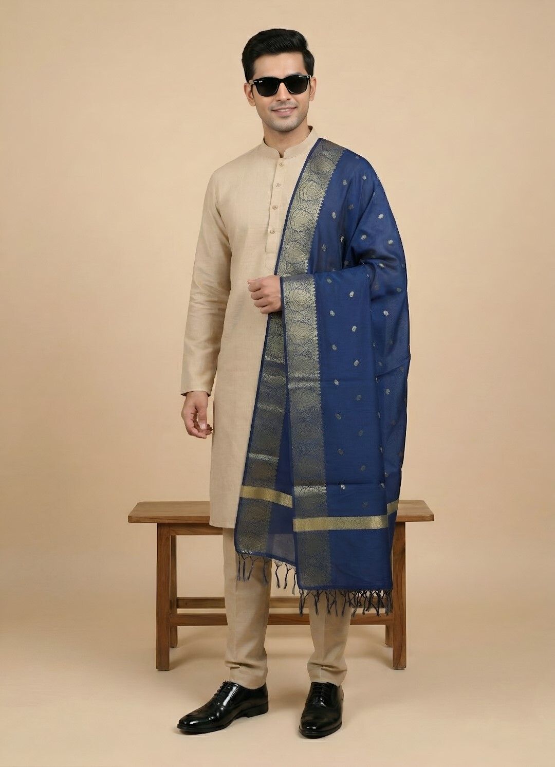 muffly Pure Silk Woven Blue Men Dupatta-picture-14