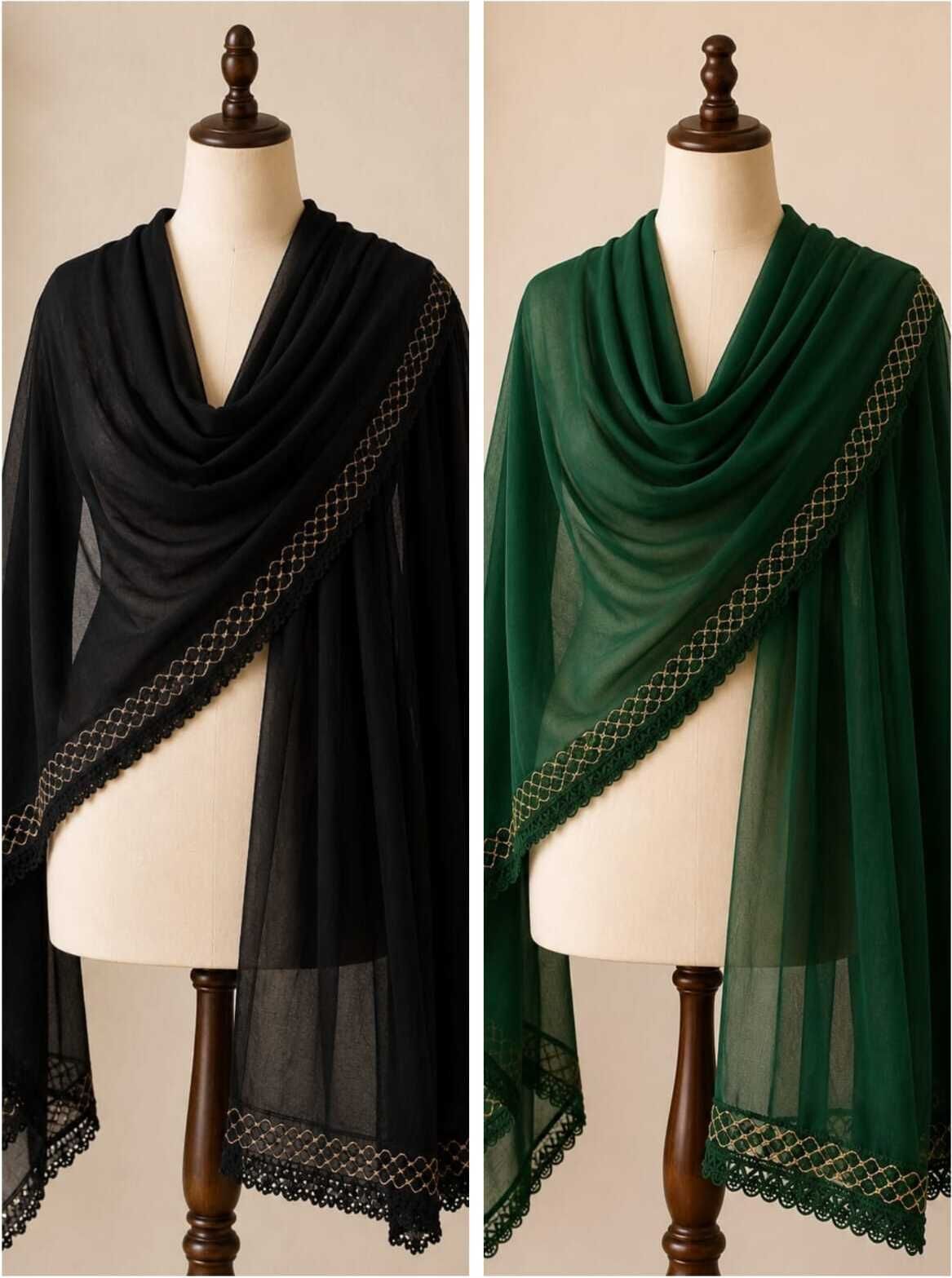 houseofcommon Chiffon Self Design Black, Green Women Dupatta-picture-57