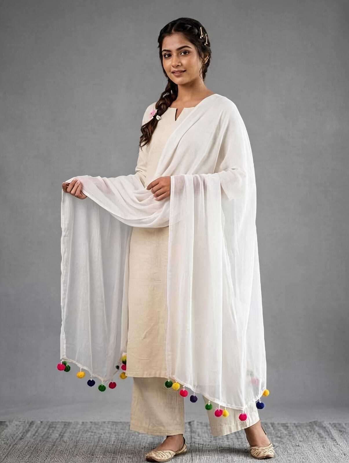 Chiffon Solid White Women Dupatta-image-19