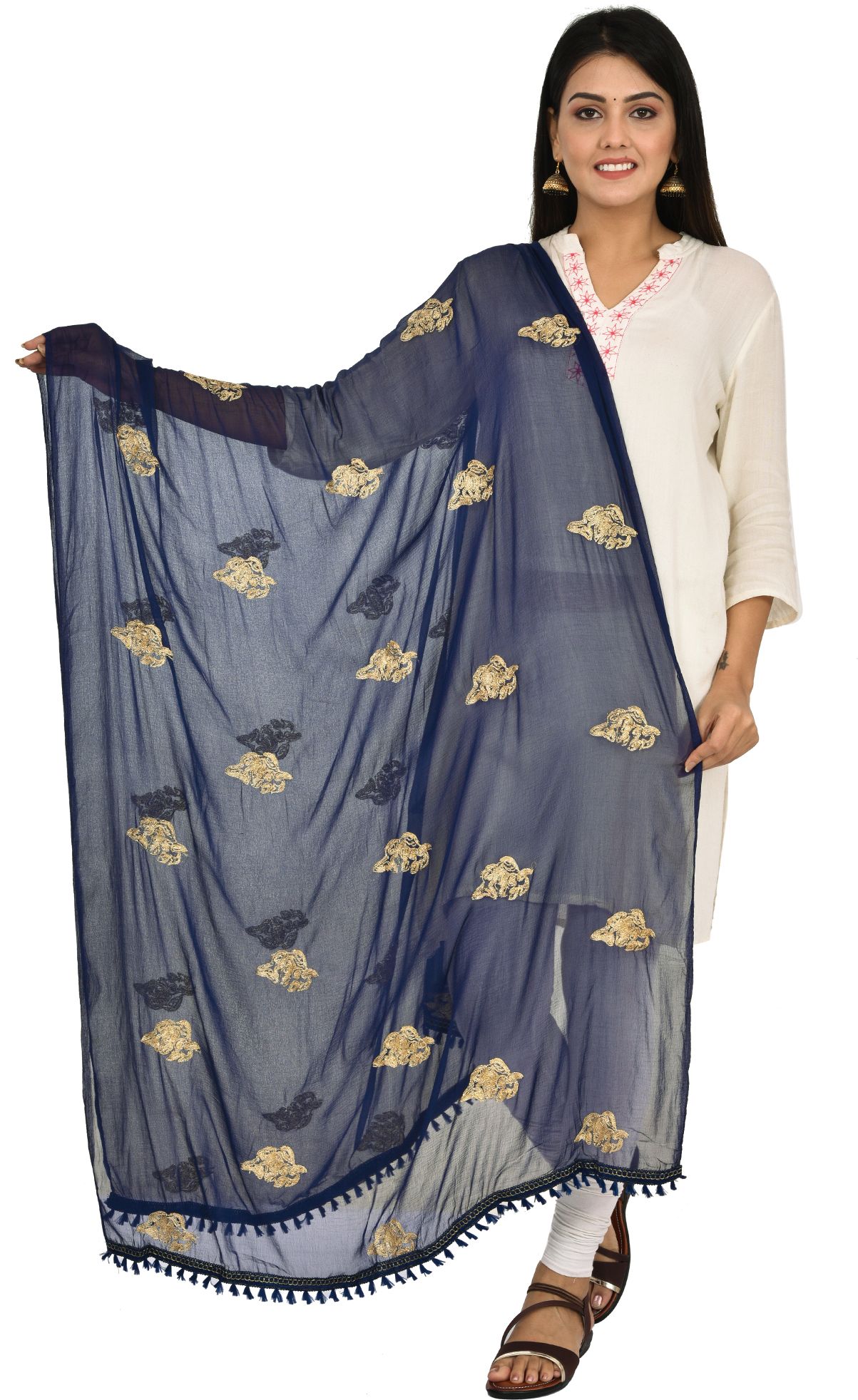 whiteheaven Chiffon Embroidered Dark Blue Women Dupatta-picture-26