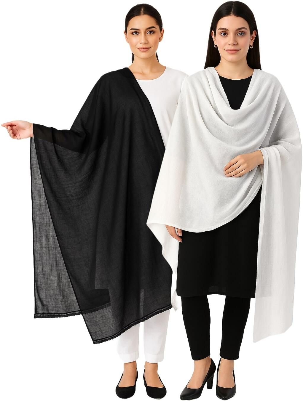 bahumaan Pure Cotton Solid Black, White Women Dupatta-picture-21