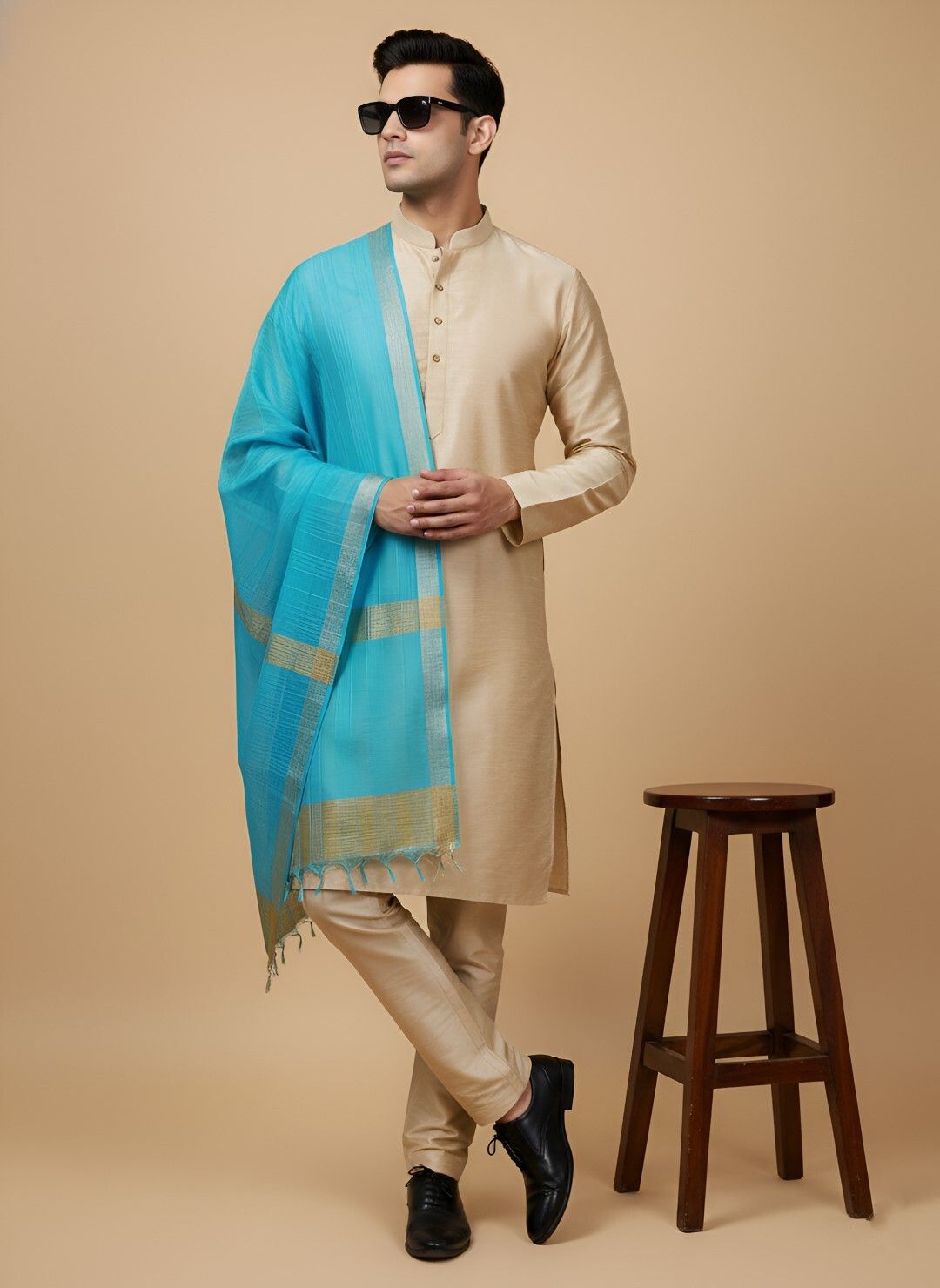 muffly Cotton Silk Woven Light Blue Men Dupatta-picture-28