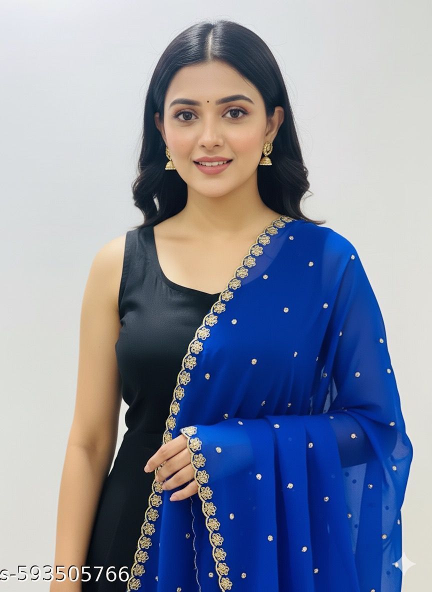 saicreation Georgette Embroidered Blue Women Dupatta-picture-15