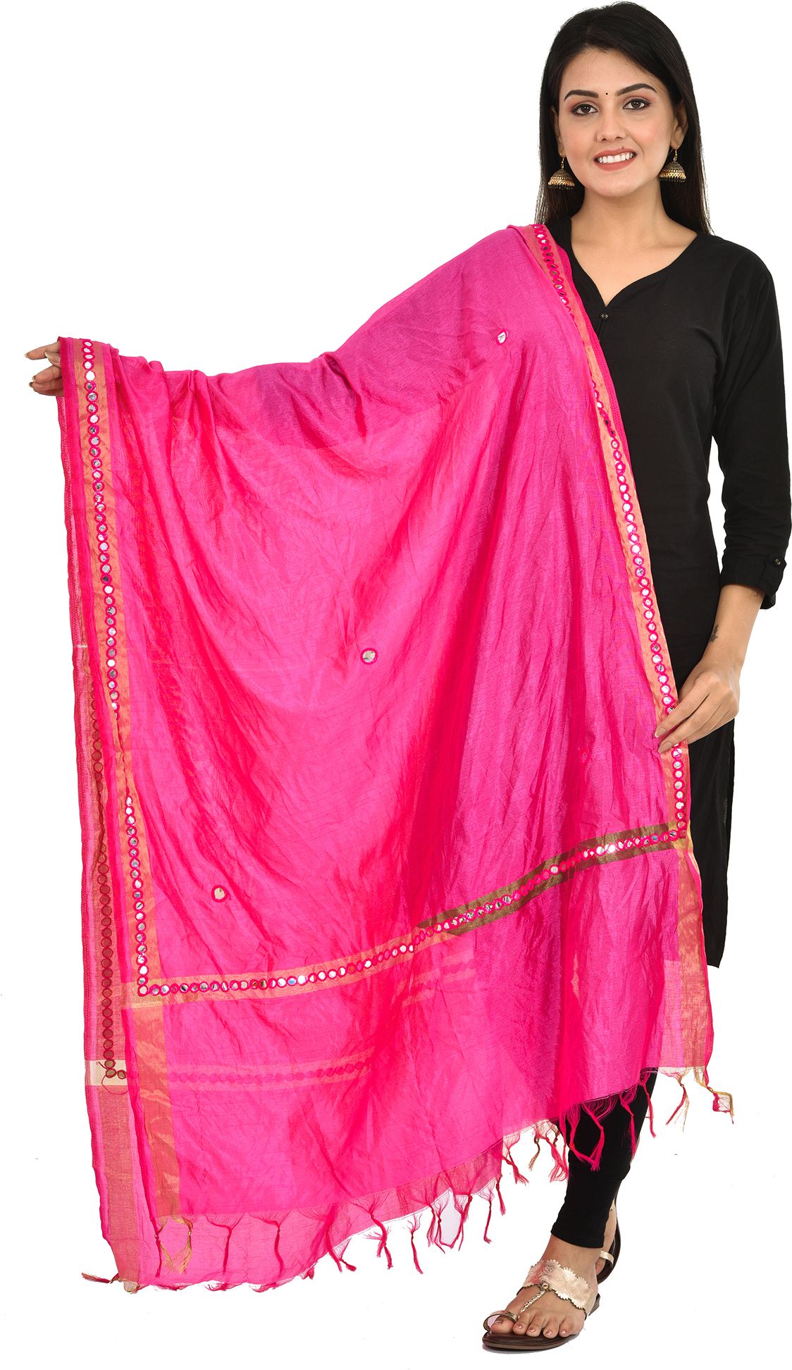 whiteheaven Pure Silk Embellished Pink Women Dupatta-picture-6