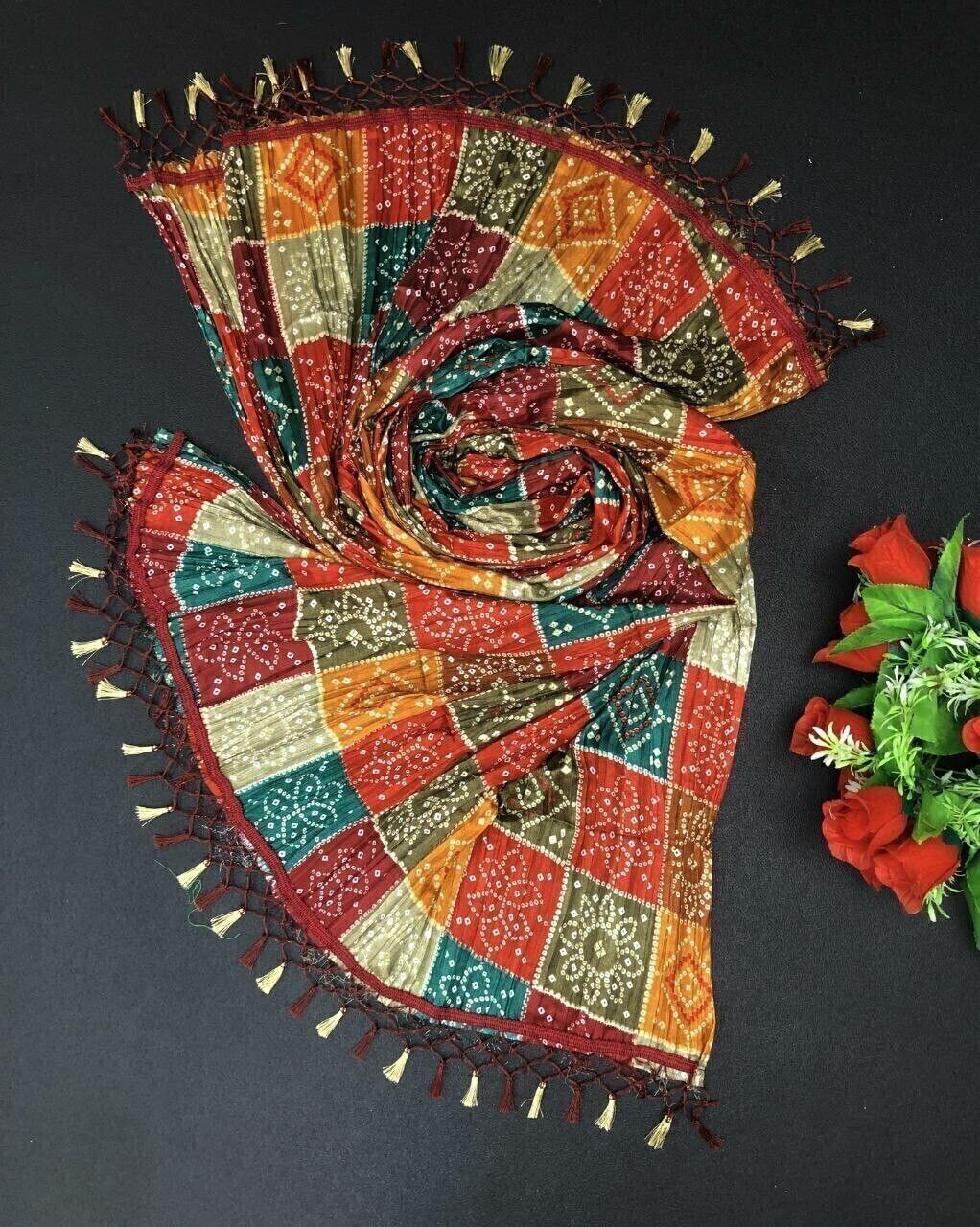 Silk Blend Printed, Floral Print Multicolor Women Dupatta