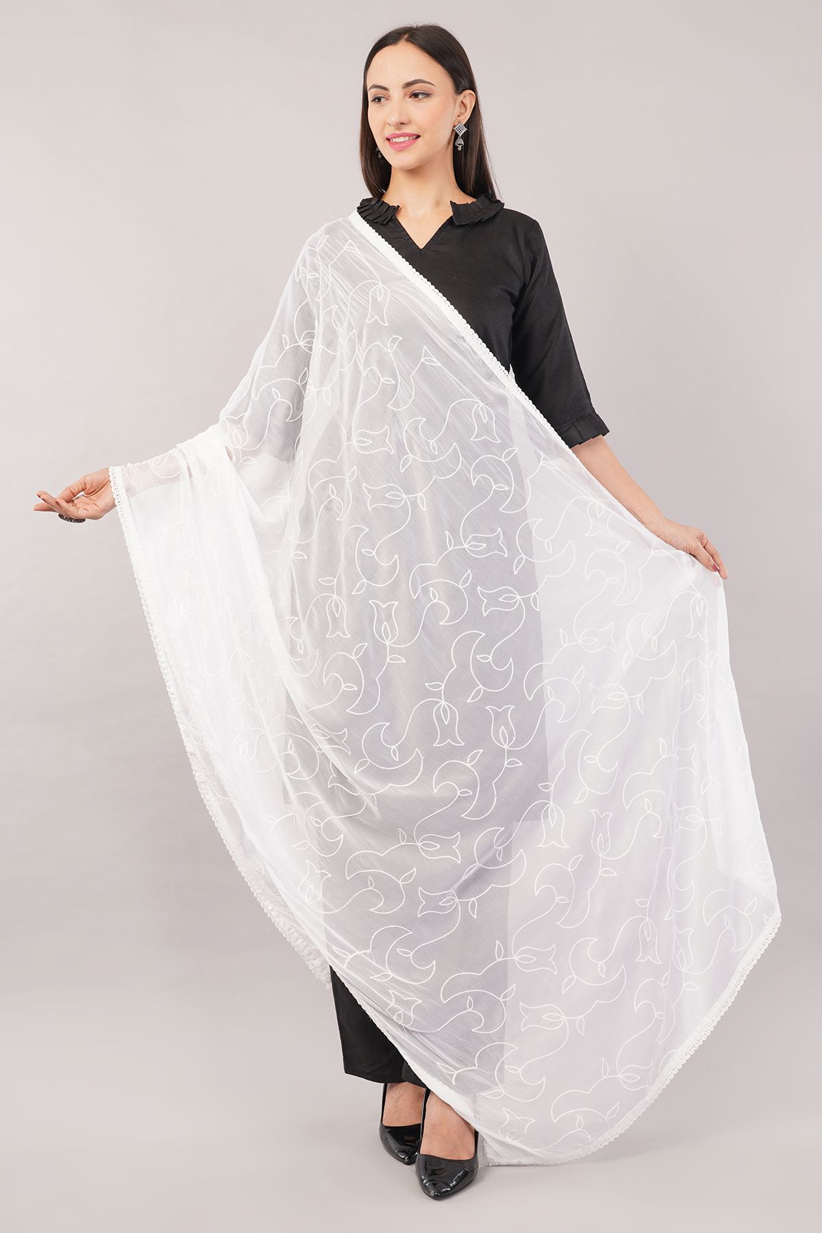 ivaara Chiffon Embroidered White Women Dupatta-picture-32