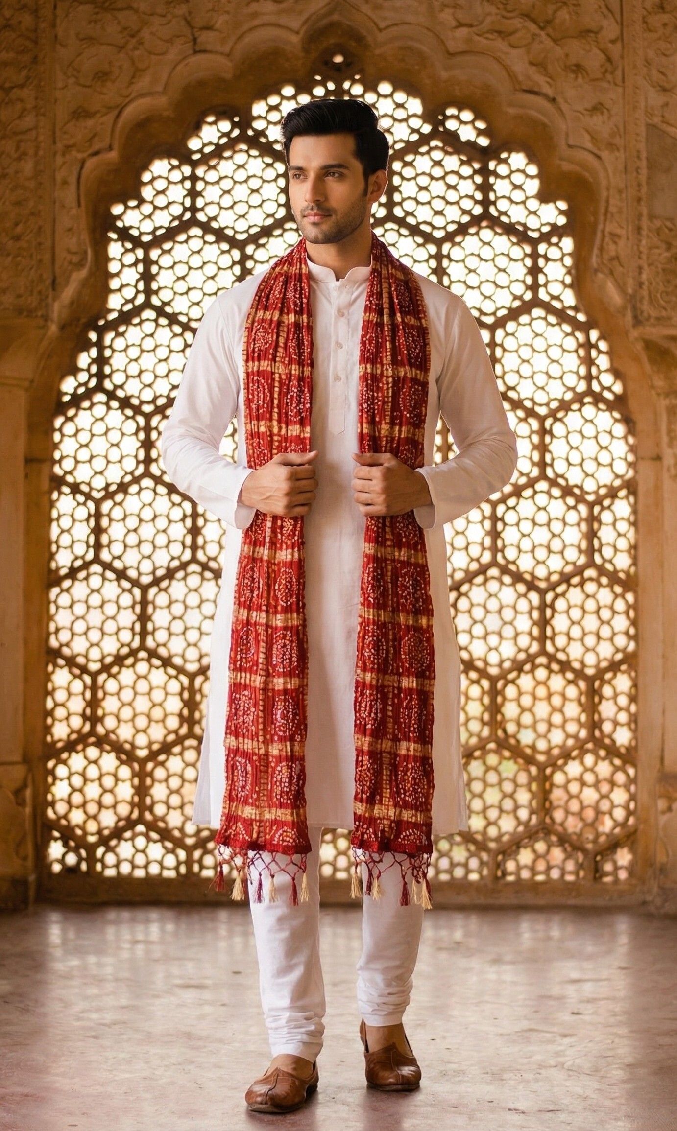 Chiffon Printed Maroon Men Dupatta-image-11