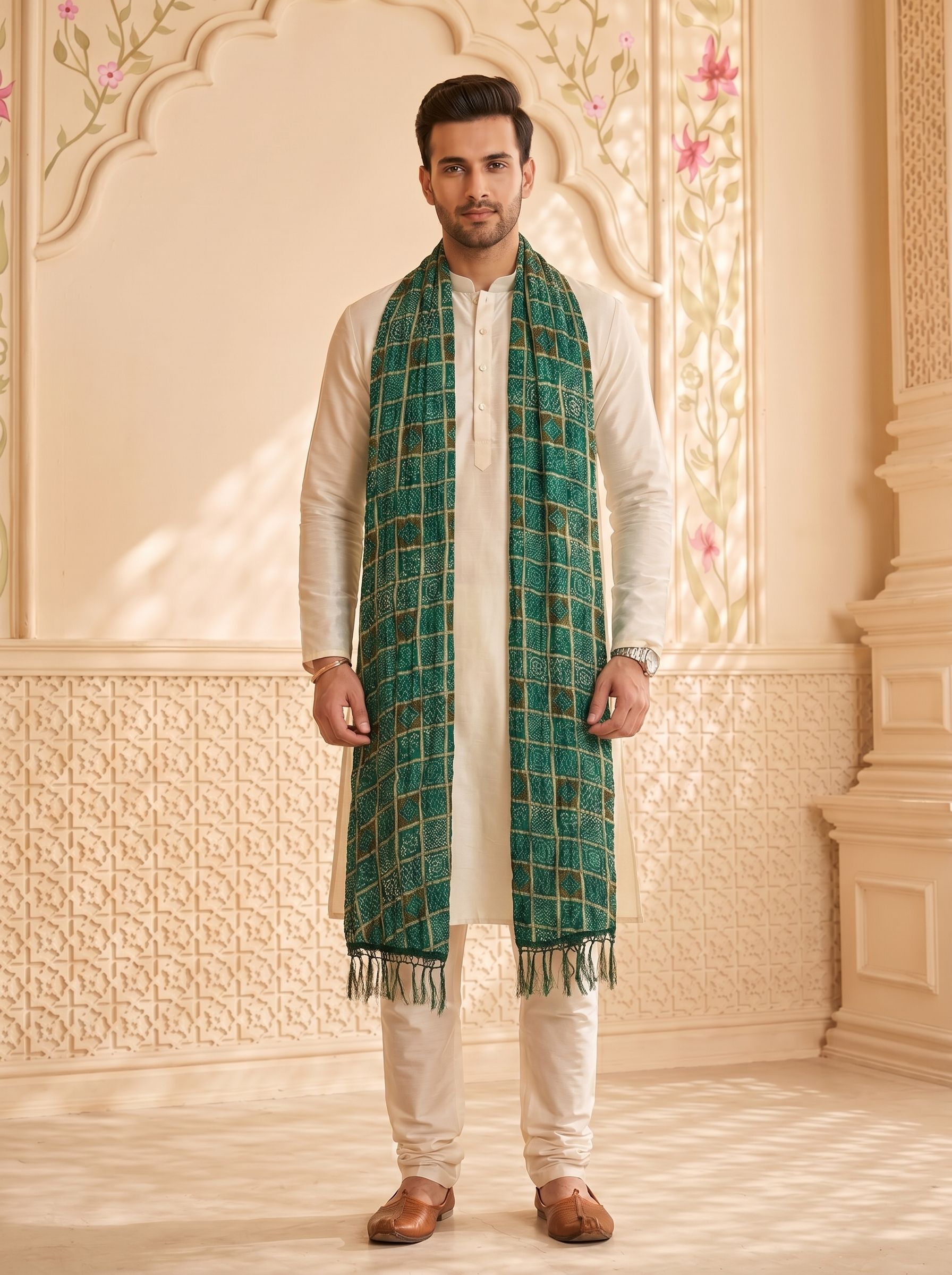 Chiffon Printed Green Men Dupatta-image-33