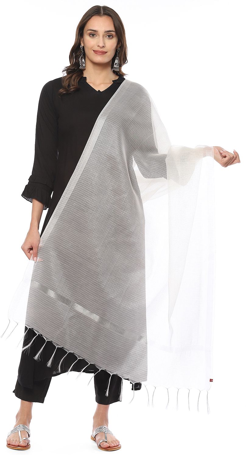 biba Cotton Blend Solid White Women Dupatta-picture-19