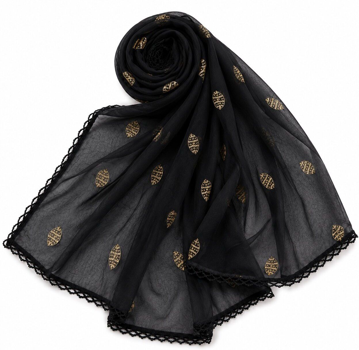 groundfashion Chiffon Solid, Embellished, Applique Black Women Dupatta-picture-4