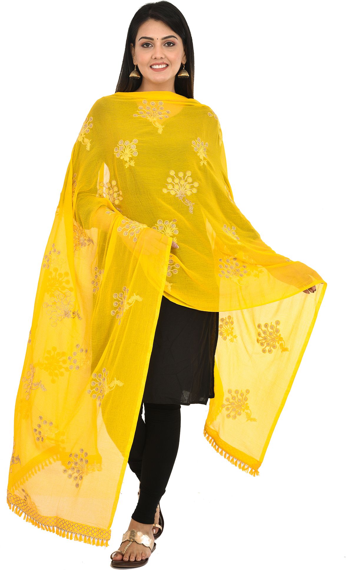 whiteheaven Chiffon Embroidered Yellow Women Dupatta-picture-33