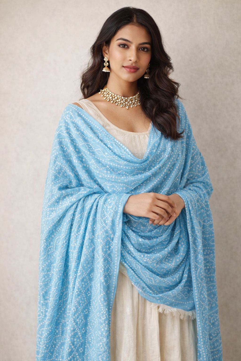Pure Cotton Printed Light Blue Women Dupatta