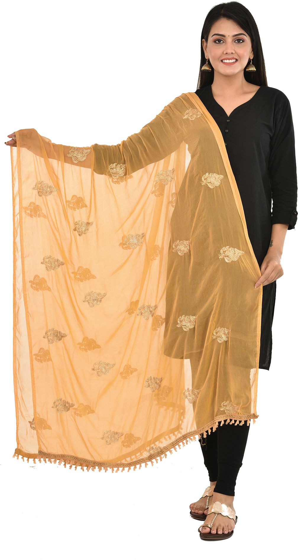 whiteheaven Chiffon Embroidered Gold Women Dupatta-picture-34