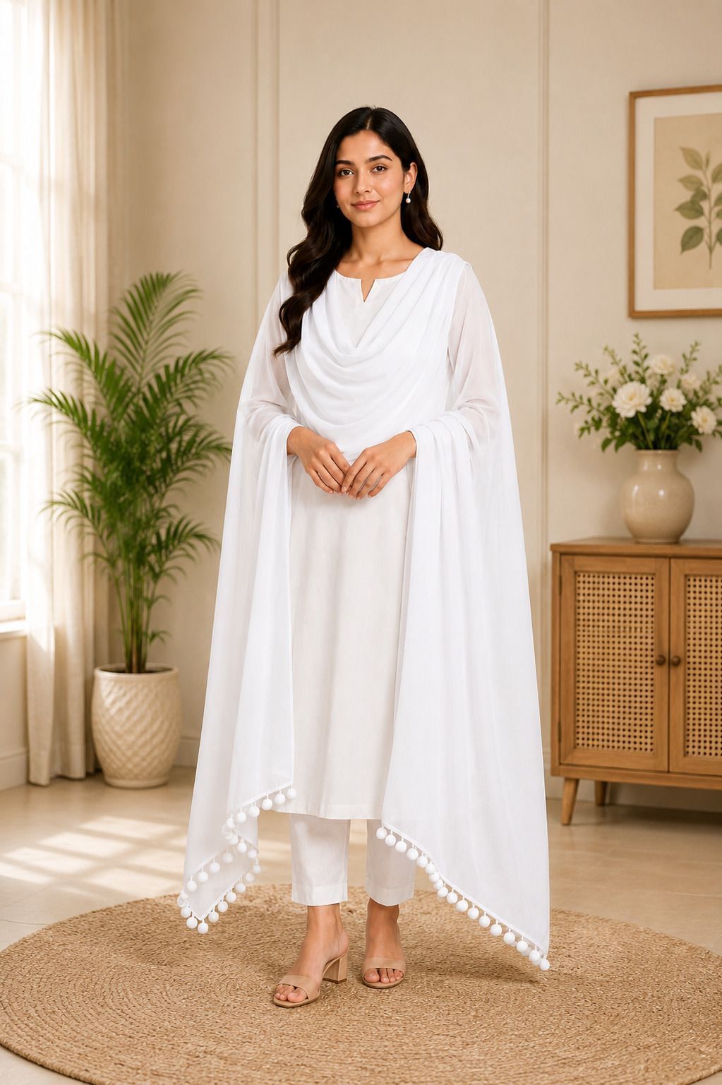 gurusoami Chiffon Solid White Women Dupatta-picture-23