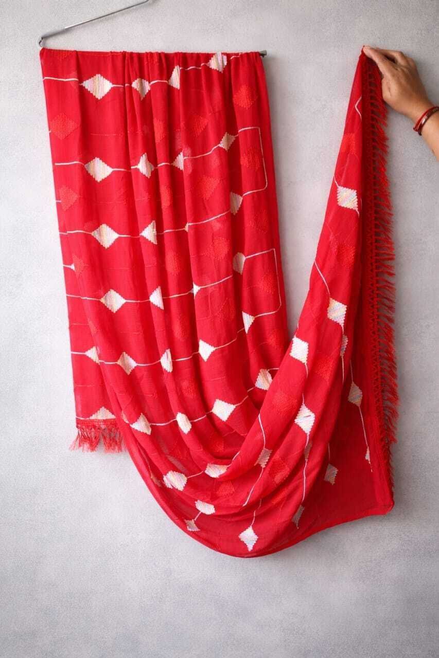 Chiffon Embroidered Red Women Dupatta-image-29