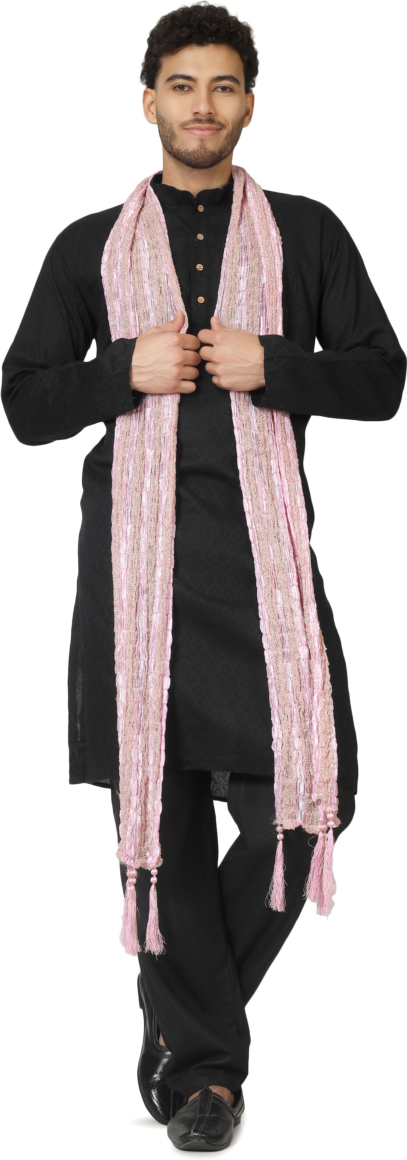 Art Silk Self Design Pink Men Dupatta-image-41