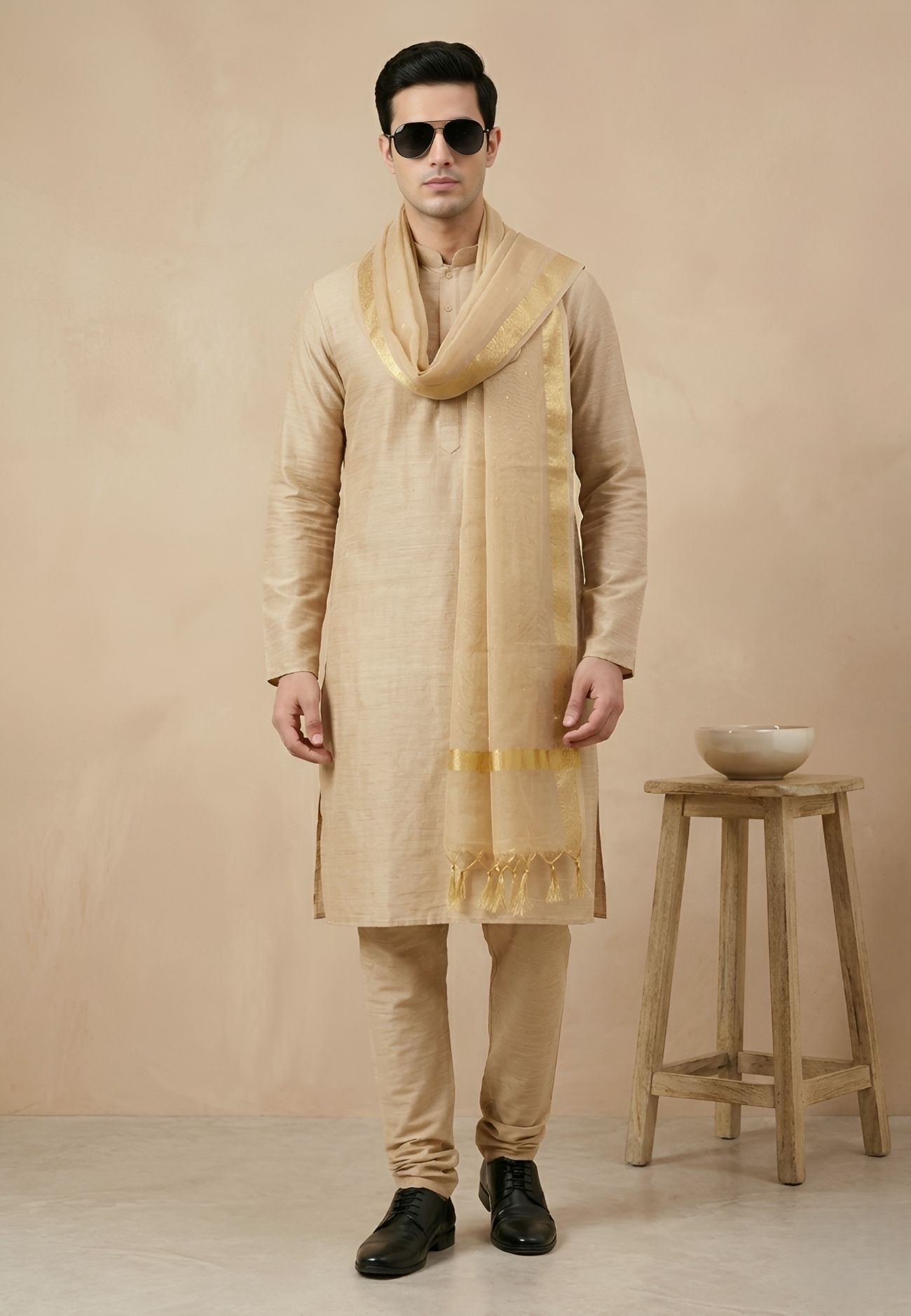 muffly Cotton Silk Woven Gold Men Dupatta-picture-12
