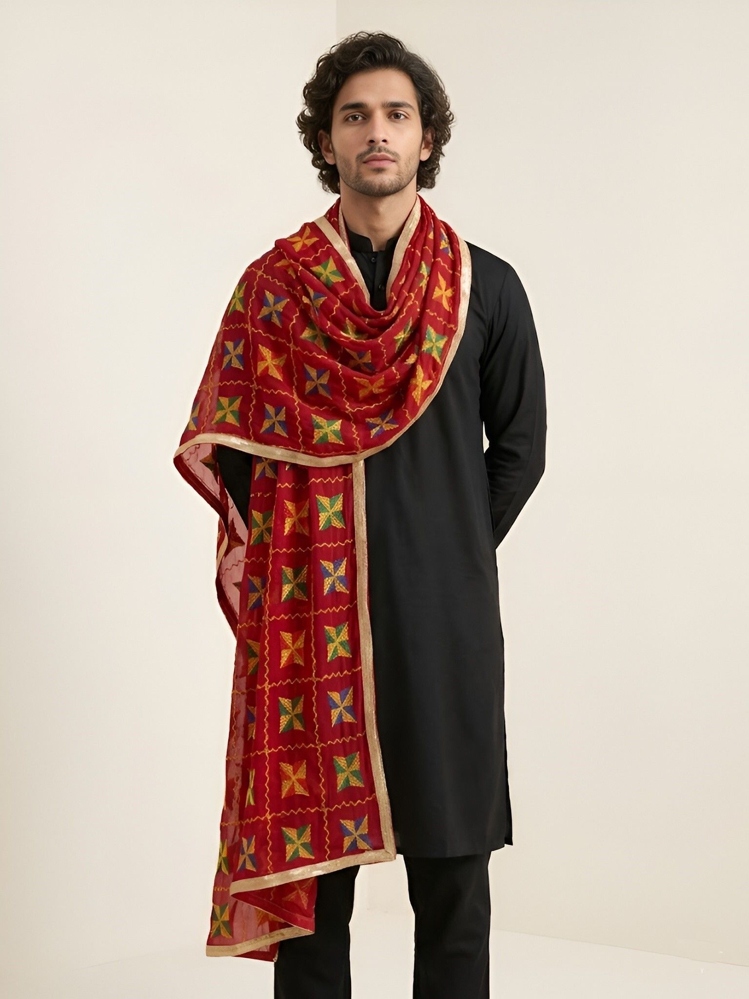 Poly Georgette Geometric Print Red Men Dupatta-image-29
