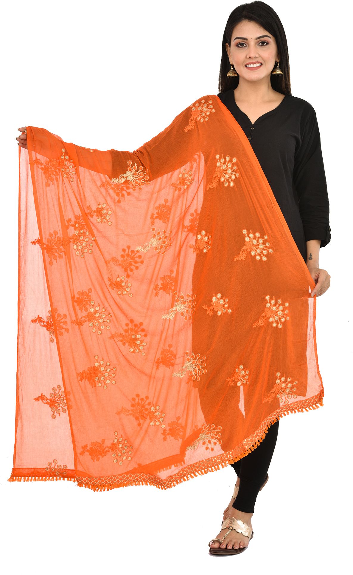 whiteheaven Chiffon Embroidered Orange Women Dupatta-picture-20