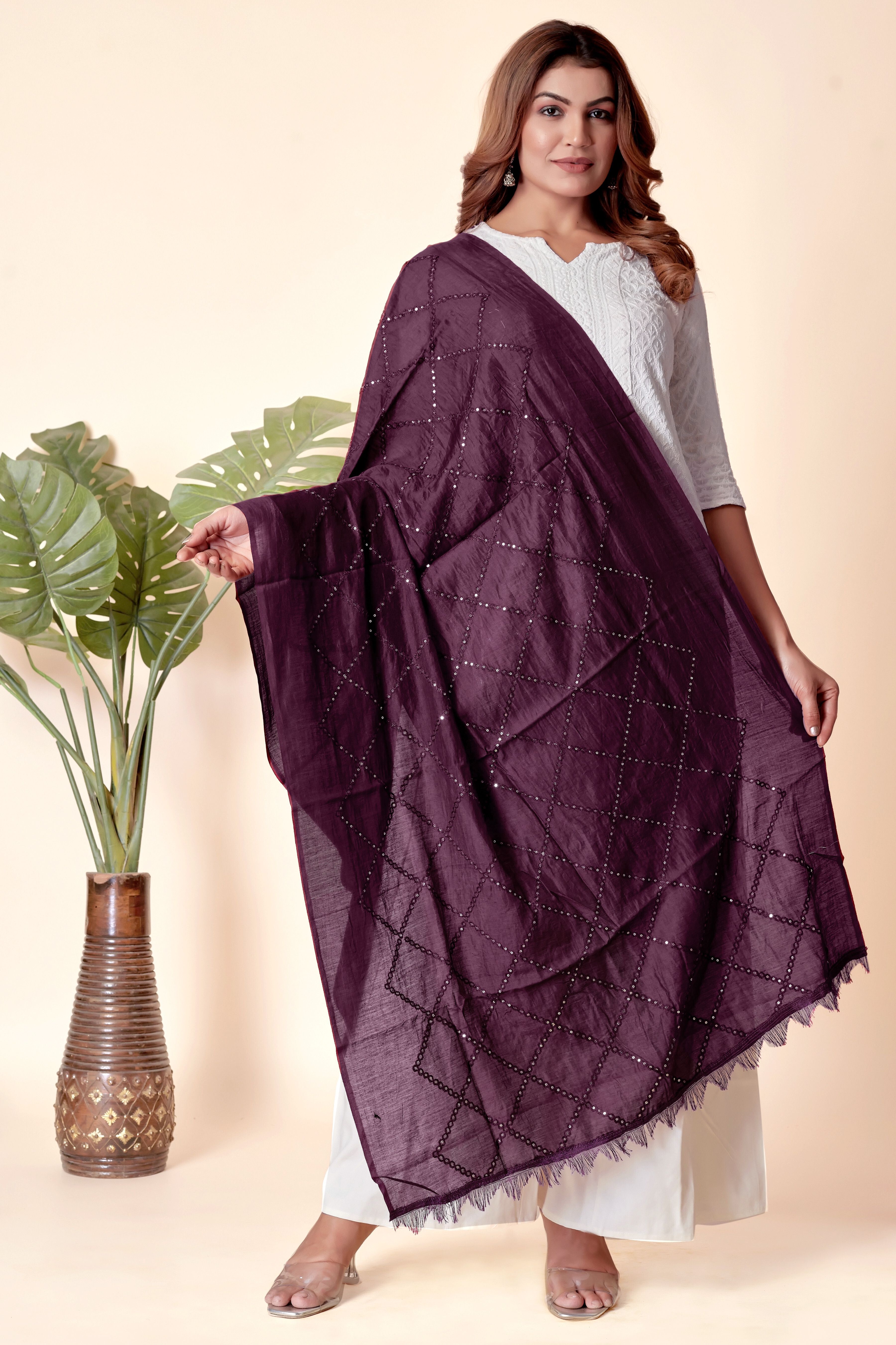 Cotton Blend Embroidered Purple Women Dupatta-image-43