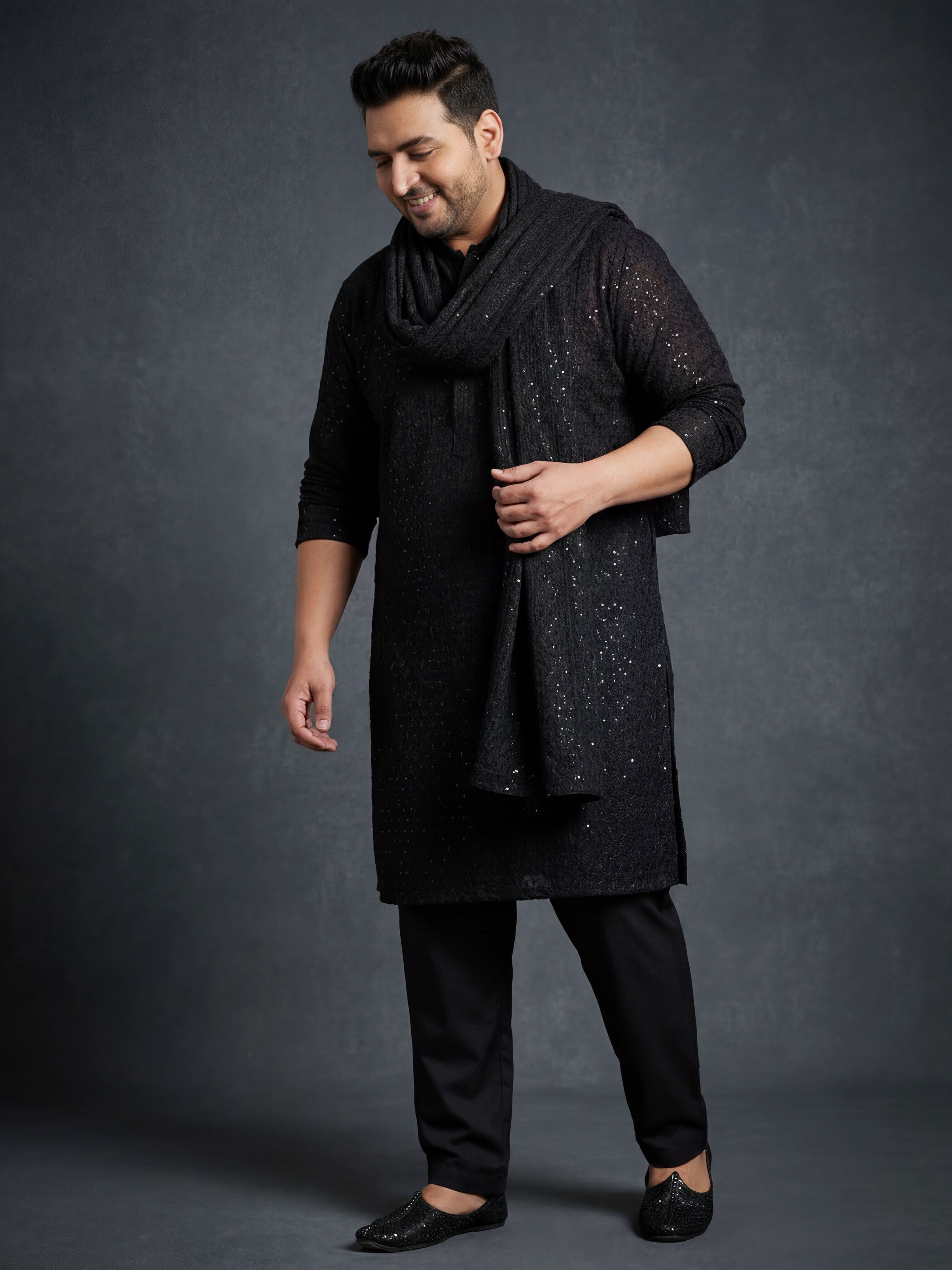 vastramay Georgette Embroidered Black Men Dupatta-picture-18