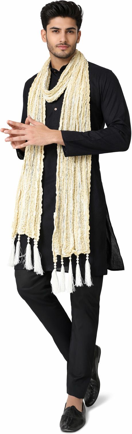 khadija's Art Silk Woven White Men Dupatta-picture-11