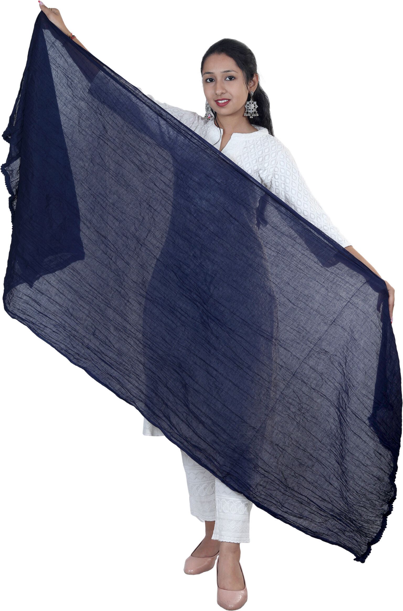 Pure Cotton Solid Dark Blue Women Dupatta-image-29