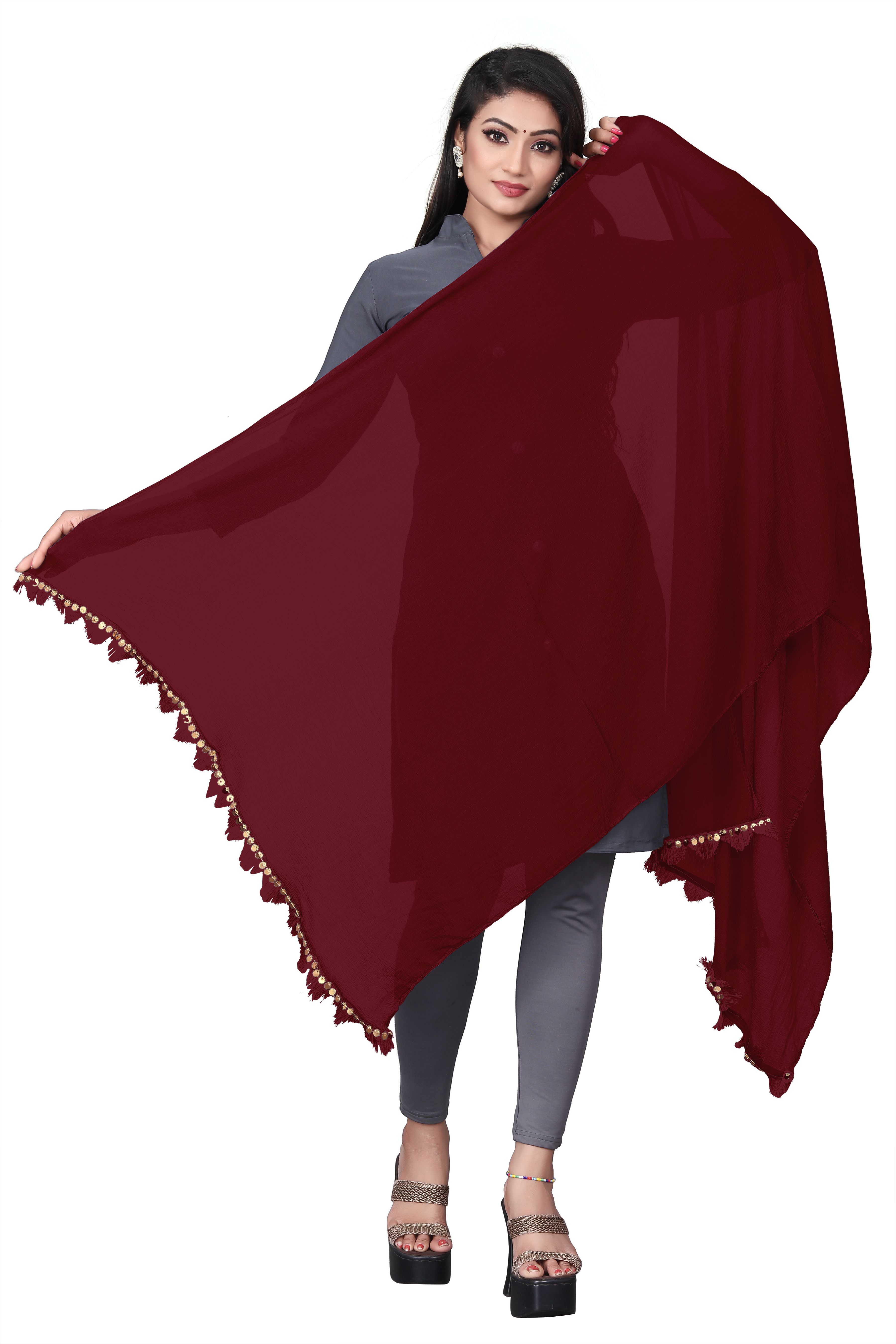 Chiffon Solid Maroon Women Dupatta-image-38