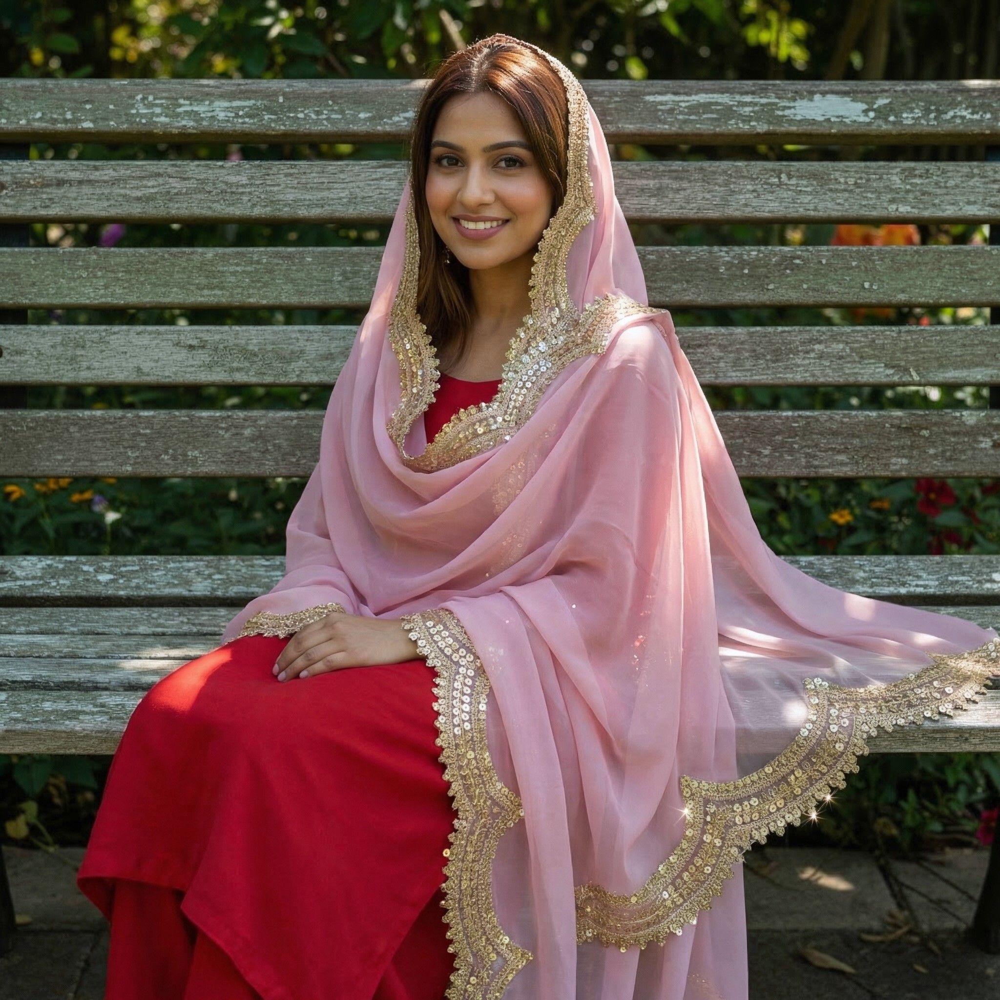 kaizen texo fab Organza Solid, Embroidered Pink Women Dupatta-picture-12