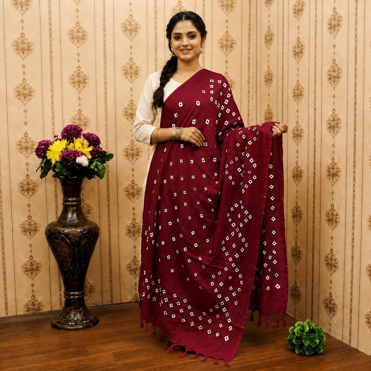 Pure Cotton Printed Maroon Women Dupatta-image-29