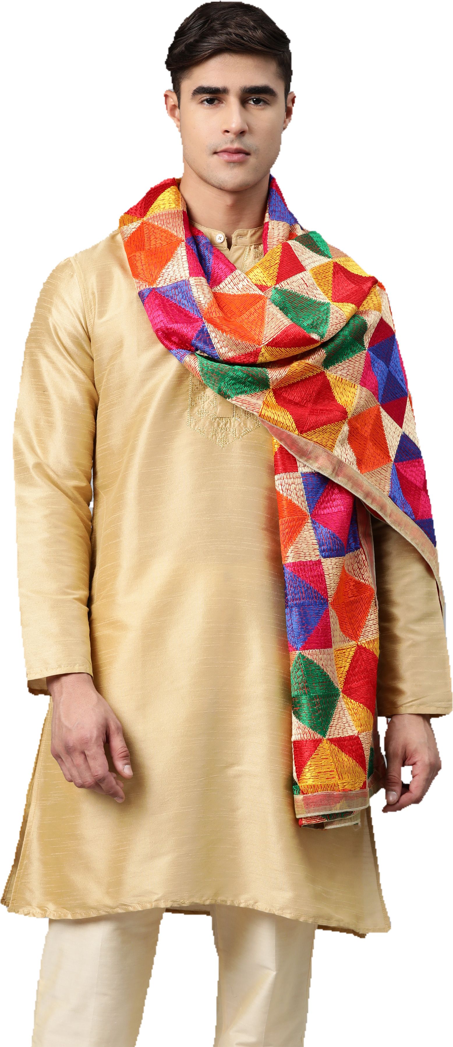 Nylon Embroidered Multicolor Men Dupatta-image-15