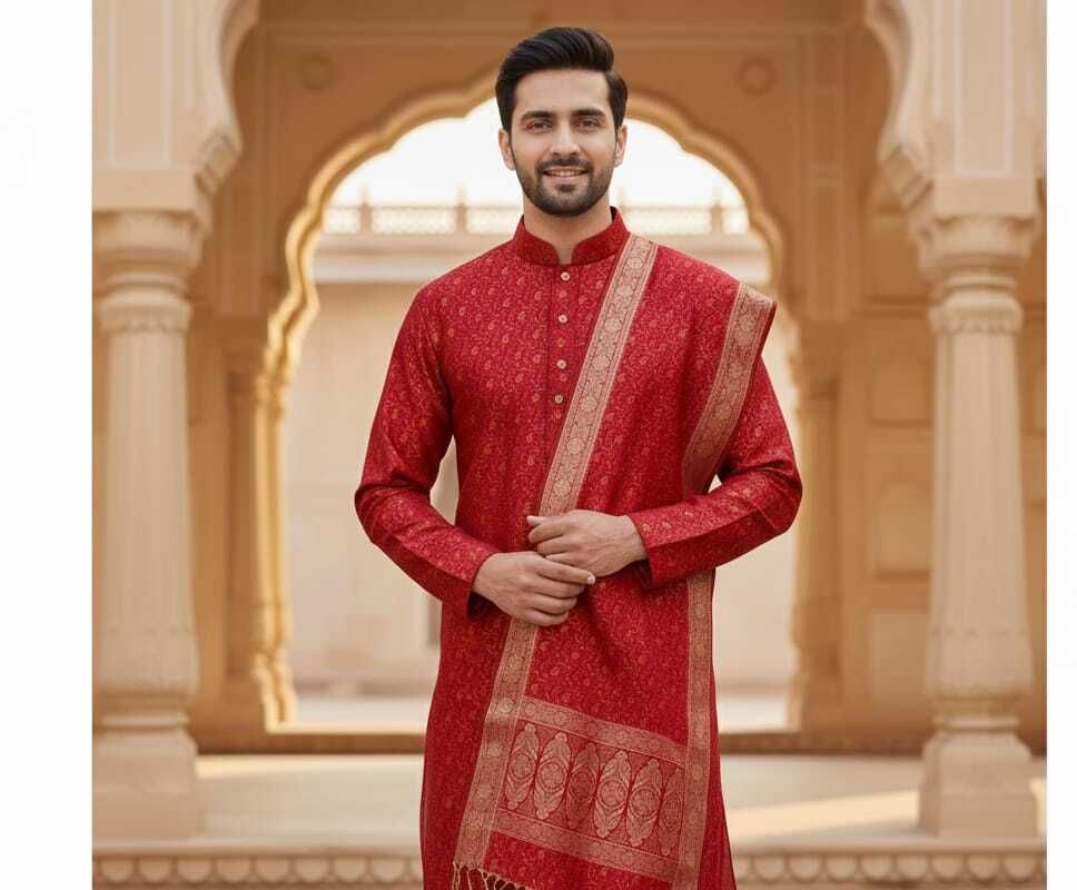 Jacquard Woven Red Men Dupatta-image-36