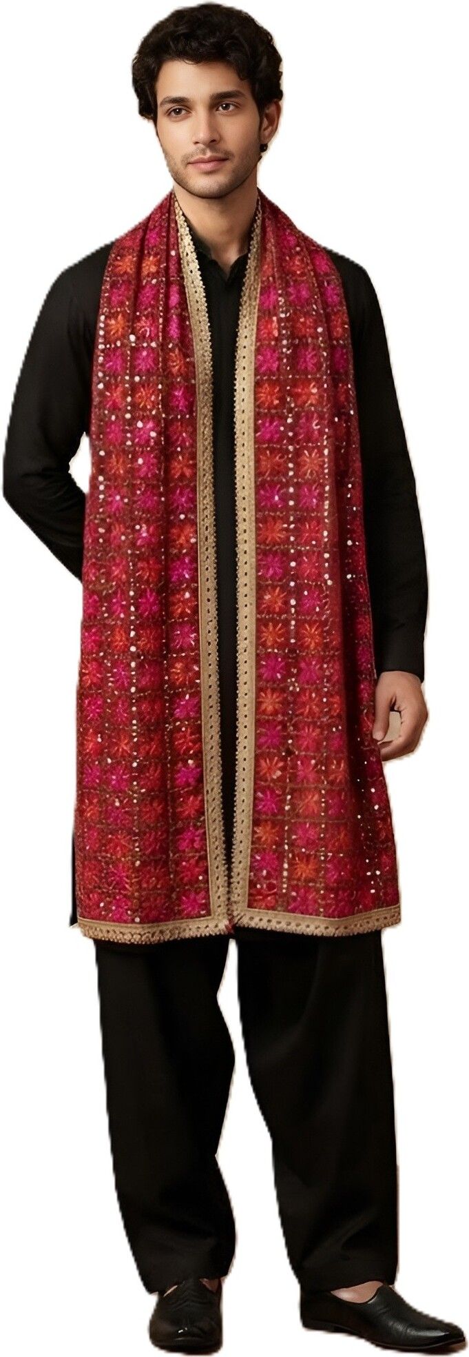 muffly Poly Georgette Embroidered Beige Men Dupatta-picture-33