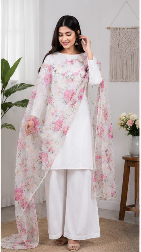 gupta fashion mart Georgette Floral Print White Women Dupatta-picture-13