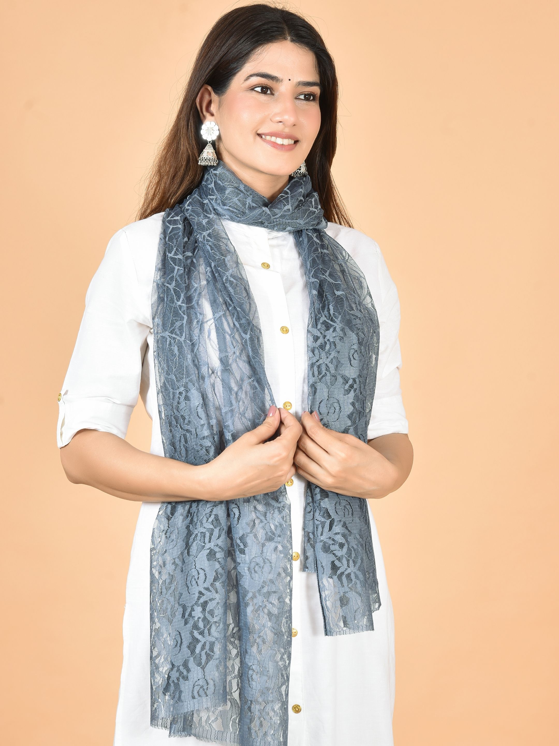 nakoda creation Net Self Design Grey Women Dupatta-picture-41