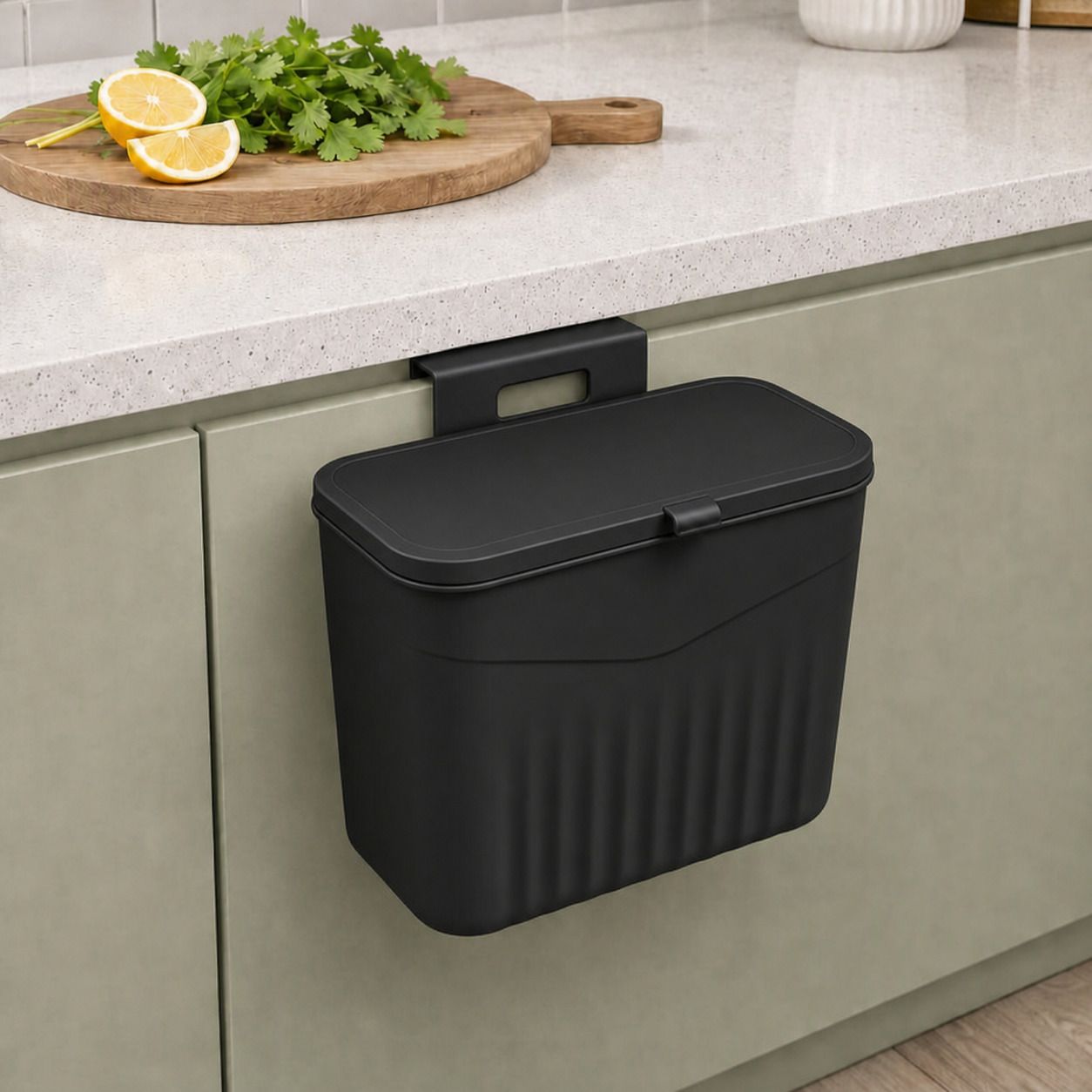 Hanging Kitchen Dustbin with Lid | Cabinet Door Mounted Plastic Garbage Bin Plastic Dustbin-image-11