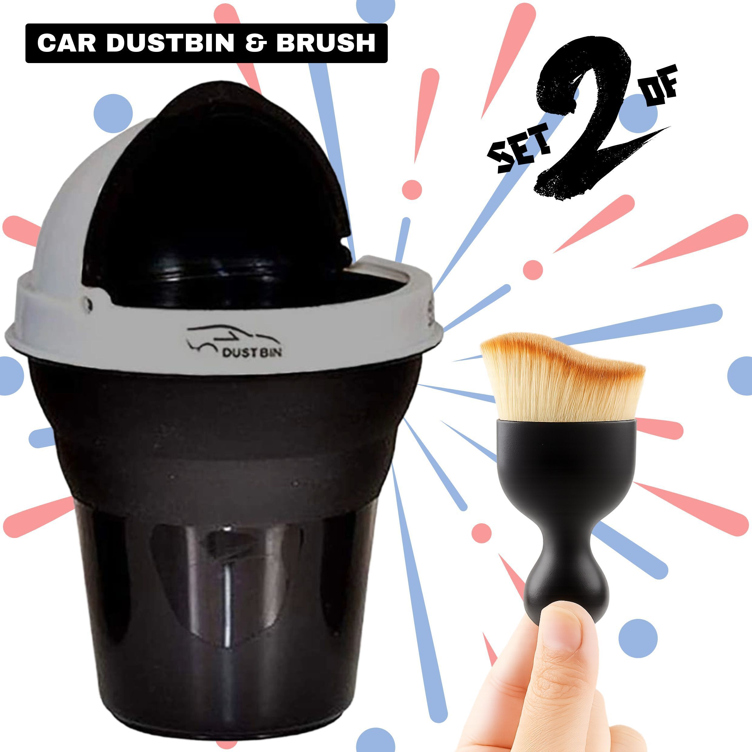 Compact Car Dustbin & AC Vent Cleaning Brush Kit - Must-Have Car Accessories Plastic Dustbin-image-23