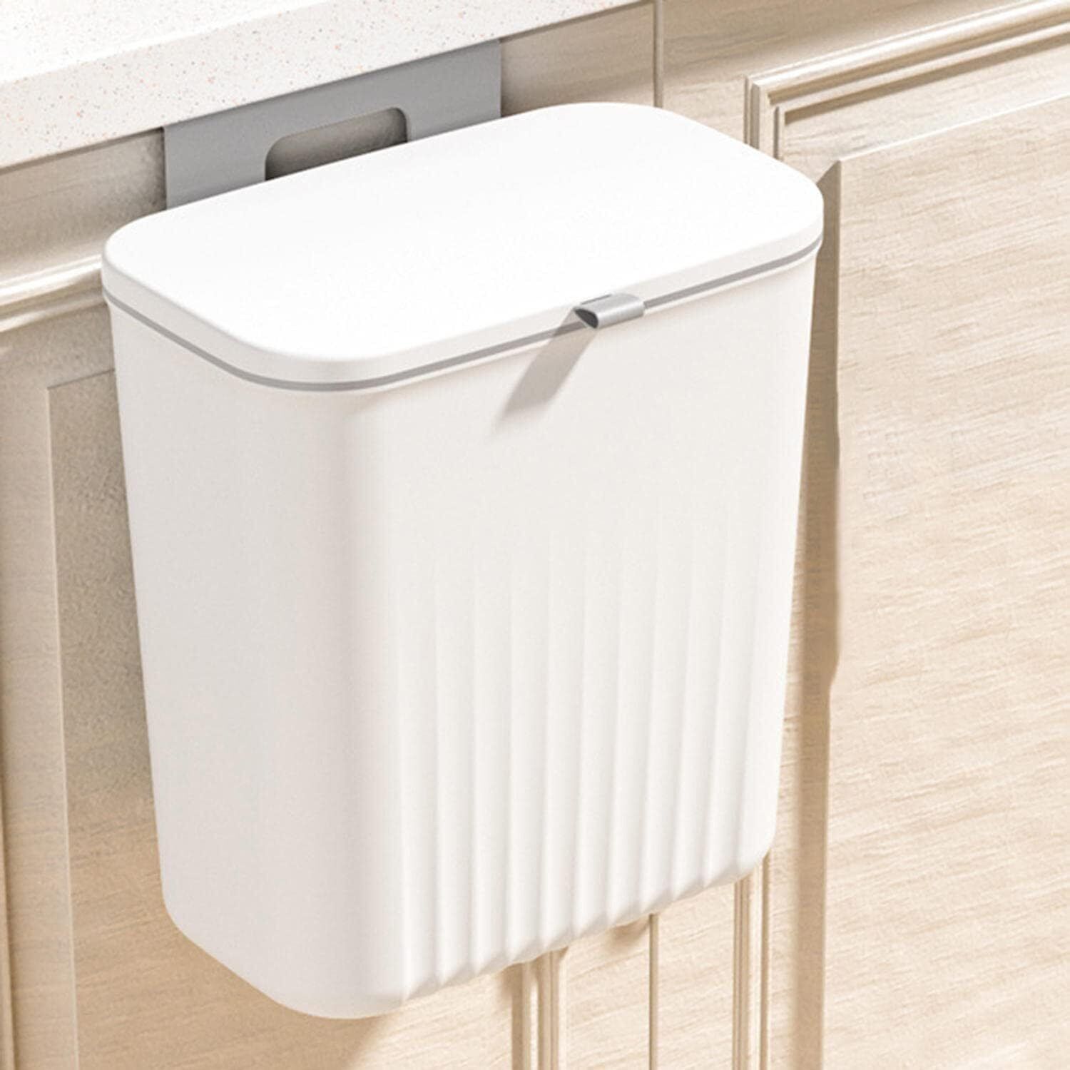 Hanging Kitchen Trash Can With Lid, Double-Sided Open Lid Design Plastic Dustbin-image-5