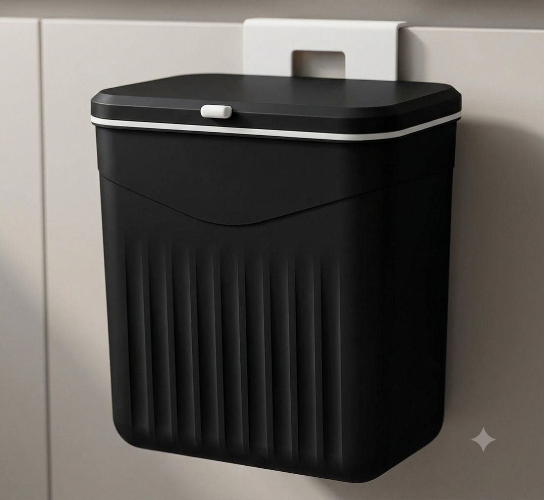 keoncrown Kitchen Cabinet Door Hanging Dustbin Wall Mount Waste Bin with Lid Plastic Dustbin-picture-1