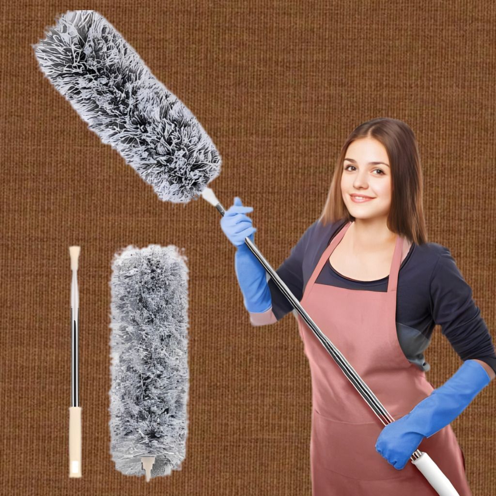 Household Dusting Pole with Premium Reusable Microfiber Cleaning Pad Dry Duster-image-19