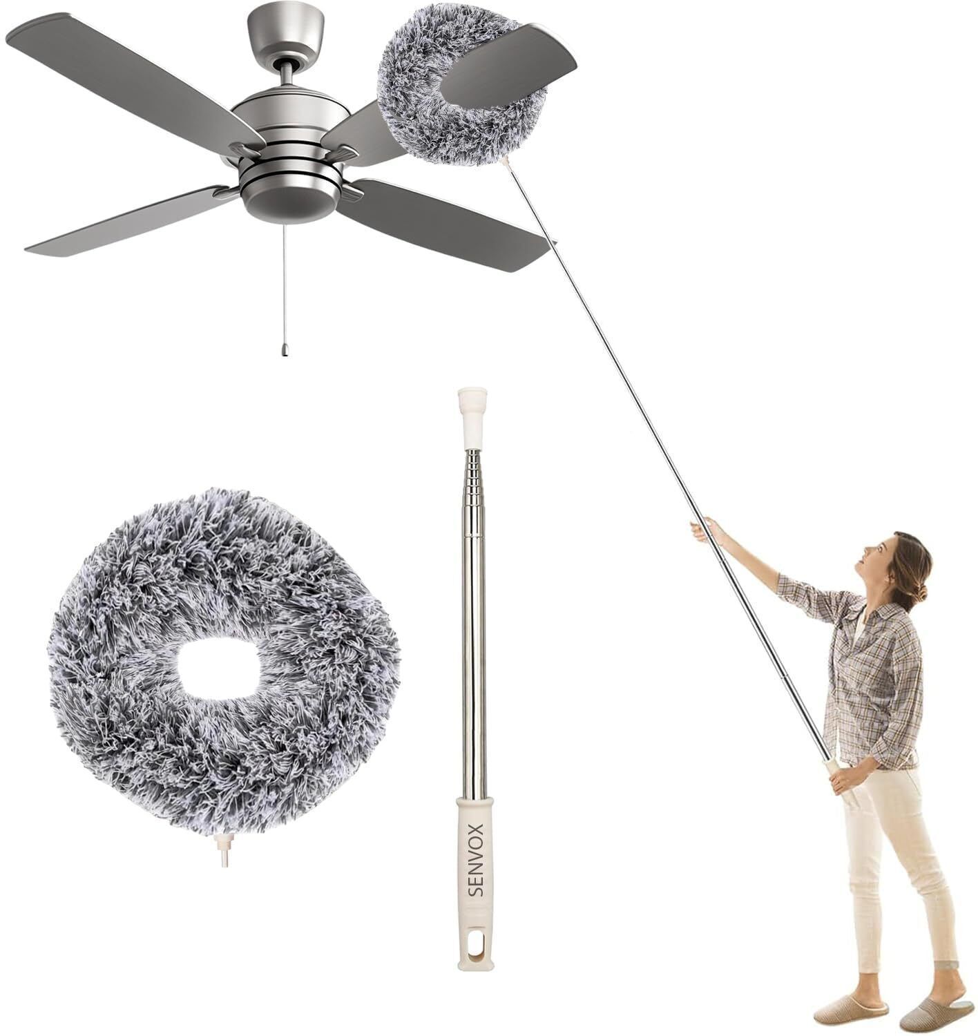Ceiling Microfiber Extendable Feather Round Fan Duster For Home Dry Duster-image-38