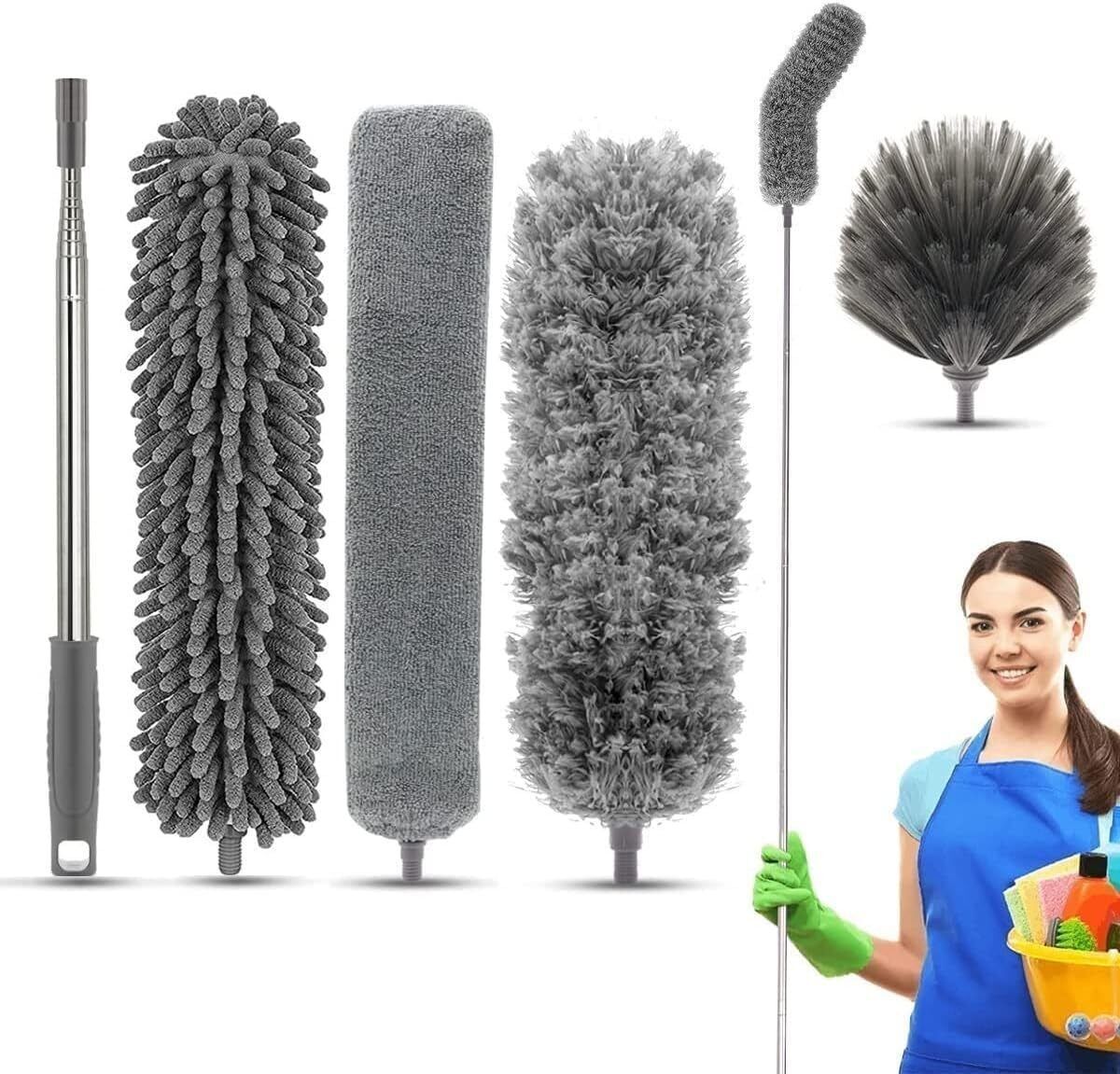 4 in 1 Microfiber Feather Duster Bendable Extendable Ceiling Fan Cleaning mop Wet and Dry Duster Set-image-20